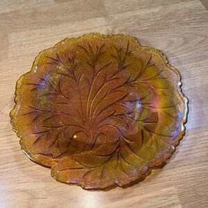 Vintage Indiana Glass Marigold Carnival Glass Leaf Platter 10 in. Decorative
